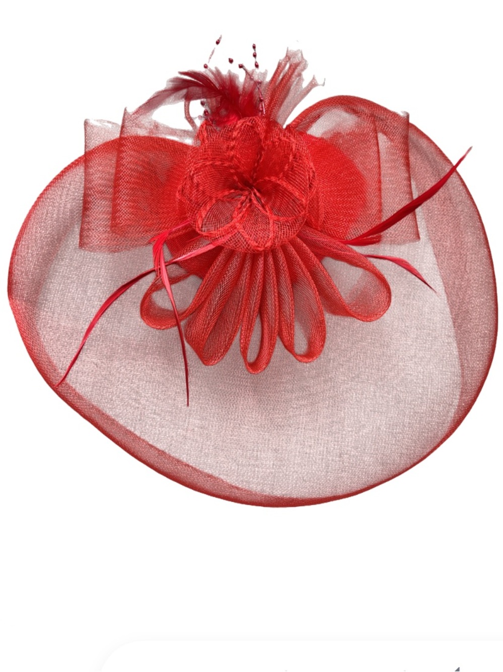Red Fascinator Headpiece Race Day Wedding Guest Garden Party Glamour